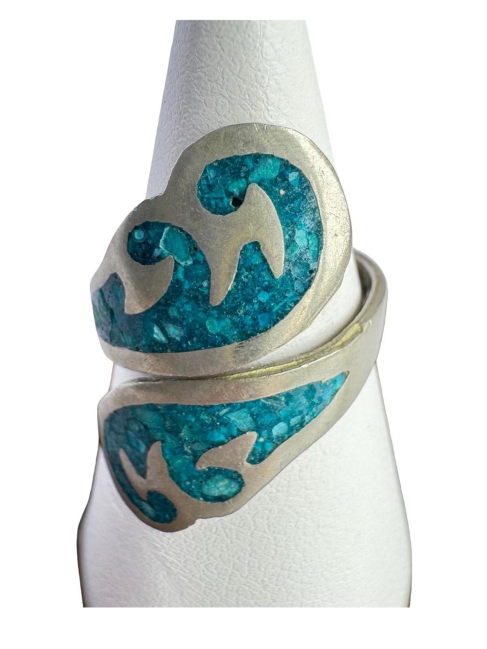 Vintage Mexico Alpaca Wrap Ring Turquoise Southwestern Boho Statement Size 6